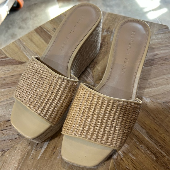 Veronica Beard Beige Woven Wedge Sandals